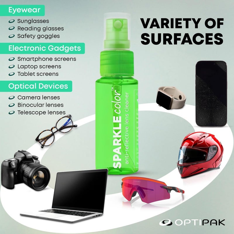 OPTIPAK Sparkle Anti-Reflective Safe Lens Cleaner Spray Kit - (2) 1oz Glasses Cleaner Bottle & (2) Microfiber Cloth for Eyeglasses, Sunglasses, Lenses, Screens and Camera Cleaning Kit (4 Piece Set) - Image 5